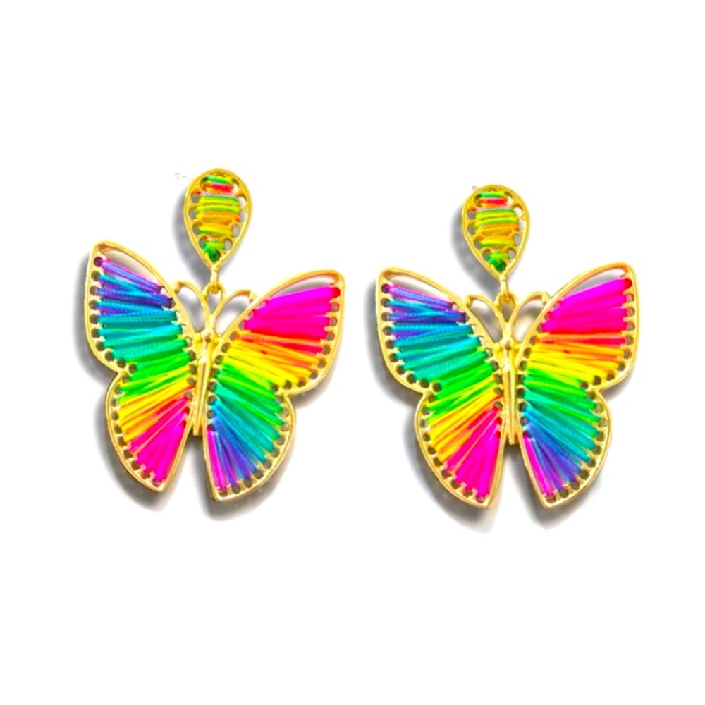 Vibrantly Fun🌈⭐️🦋Neon Bright Rainbow Butterfly Hand Woven Statement Earr… - Picture 3 of 7